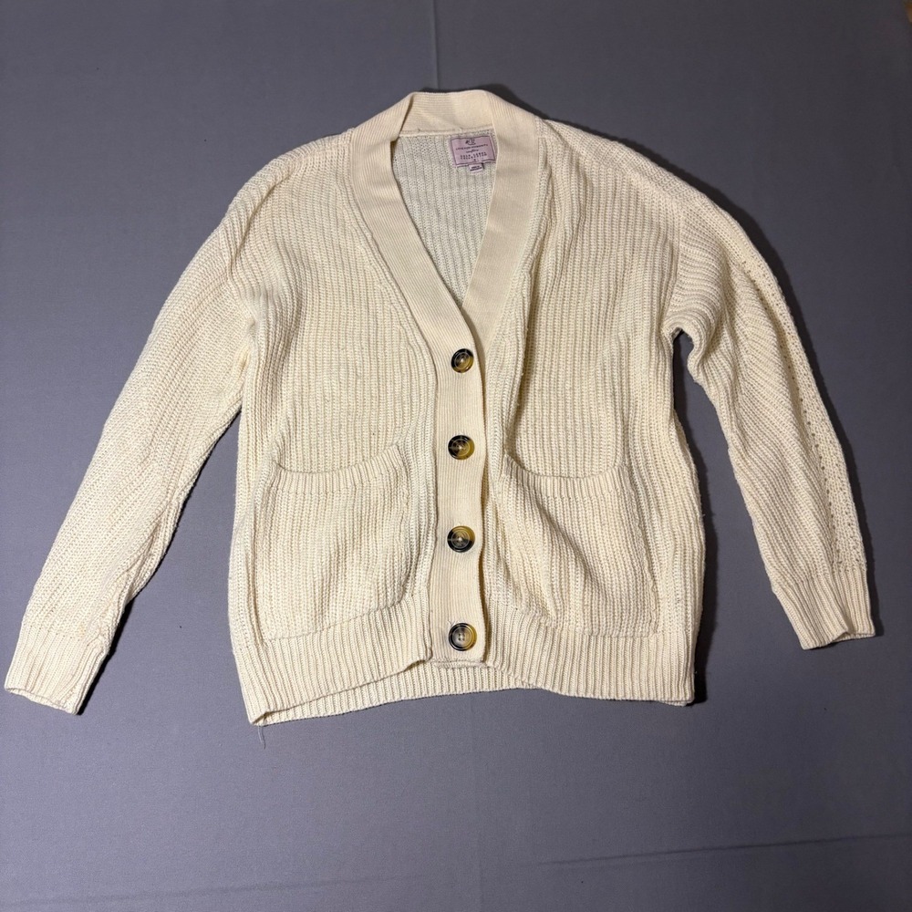 Love For Humanity Cardigan Womens Small Cream Shaker Knit Button Front Gold Labl